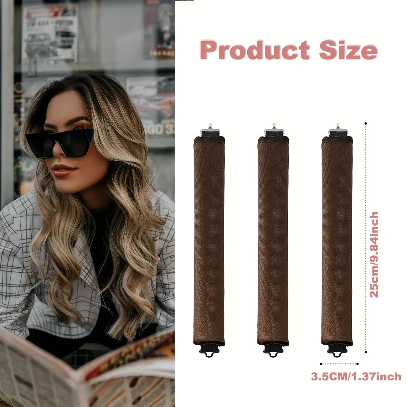 4 Hooks Rubber Curling Tool No Heat Curling iron Big Wave Curling tool Sleep Curling plus Silk scarf, holiday makeup, Christmas