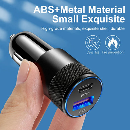 66W USB Car Charger Quick Charge 3.0 USB Type C Fast Charging Phone Adapter For Iphone Laptops Tablets