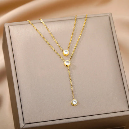 Double Layer Hollow Clavicle Chain Stainless Steel Necklace For Women Punk Hip-Hop Streetwear Jewelry Dropshipping