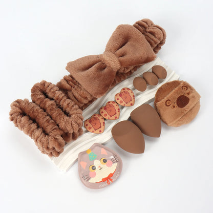 Embroidered Powder Puff Headband 13-Piece Set, Suitable for Applying and Setting Makeup, Suitable for All Skin Types