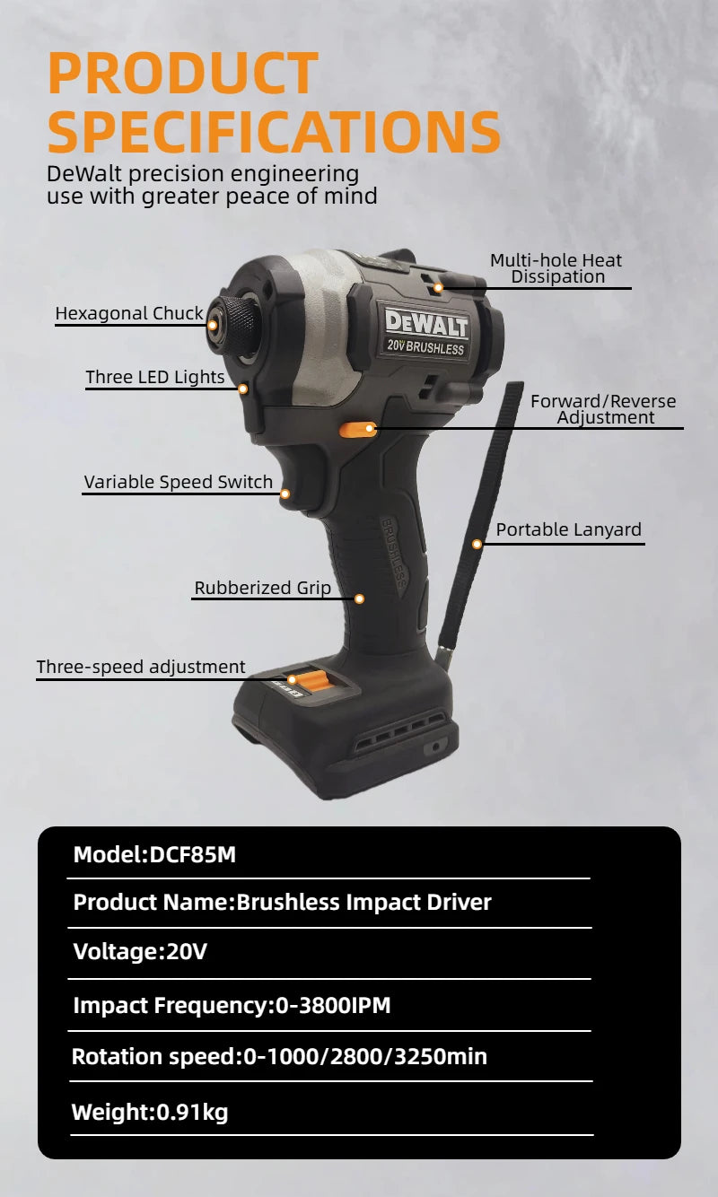 DEWALT DCF85M Impact Driver Electric Driver 20V Brushless Cordless 3800RPM Screwdrivers High Torque Tools Power Tools