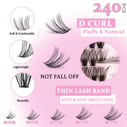 DIY Lash Extension Kit 8-16mm Mix Mink Soft Individual Lashes Cluster Natural Eyelash Extensions With Bond And Seal Makeup