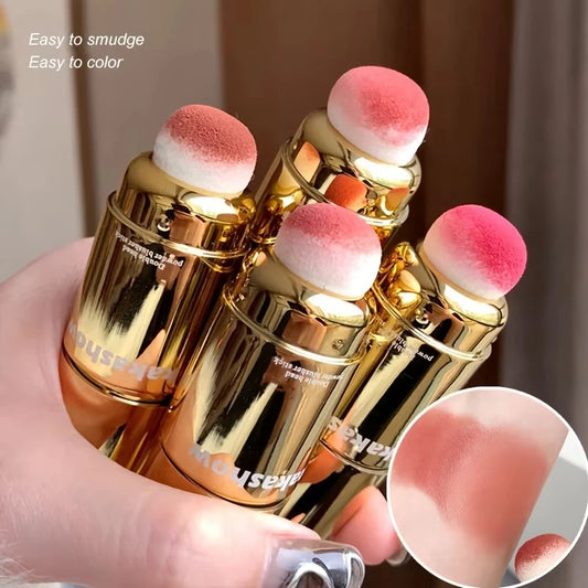 Double Head Powder Blusher Stick, Multi-use Cream Blush Stick with Sponge Tip, Long-lasting Natural Cheek Tint, Portable Makeup
