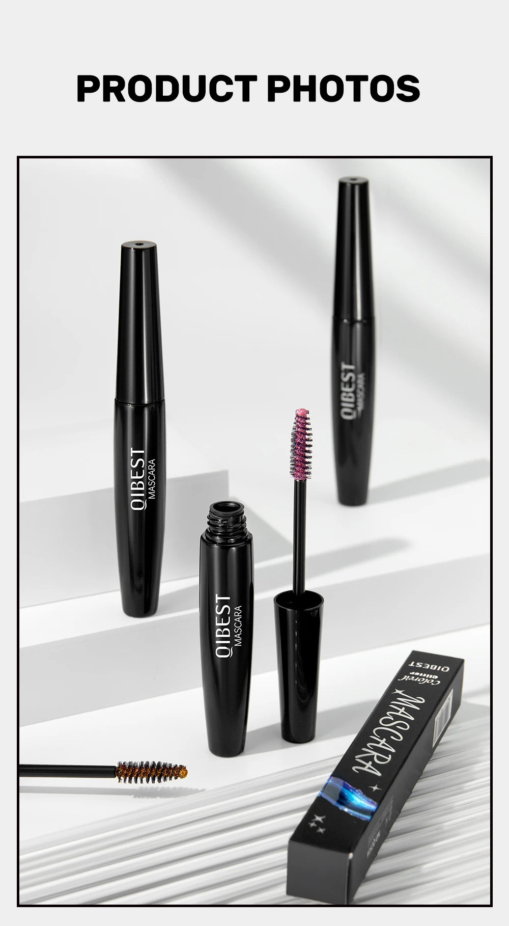 Glitter Diamond Mascara Waterproof Smudge-Proof Volumizing Lengthening Sparkling Snowflake Flake Clump-Free Lasting Party Makeup