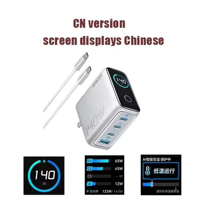 Brand New Anker Zolo 140W GaN Charger AI Display Screen Four-Port Fast Charge Mobile Phone Chargers Portable Phone Power Adaptor