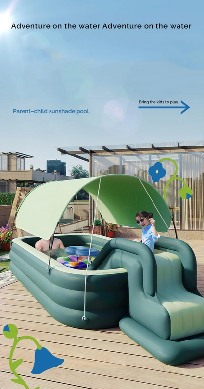 Inflatable Swimming Pool with Rain Canopy, Portable Adult Swimming Pool in Outdoor Areas, Home Garden, Backyard Inflatable Pool