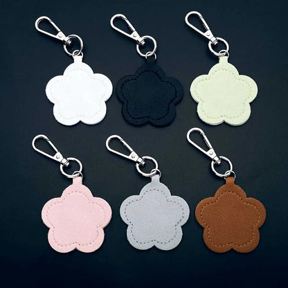Simple Leather Hanging Keyring Small Mirror Key Chain Ring Bag Pendant for Gift Car Packet Keychain Cute Makeup Flower Shaped