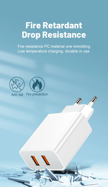 Dual USB Charger Fast Charging Adapter Portable Wall Travel Charger Mobile Phone Chargers for Oneplus Oppo iPhone Xiaomi 15 17