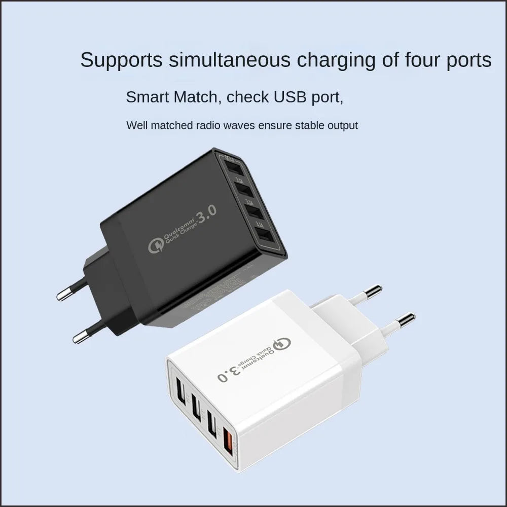 3A EU/US Plug USB Charger 4 Ports Quick Charge 3.0 Mobile Phone Charger Adapter For iPhone Huawei Xiaomi Travel Mobile Charger