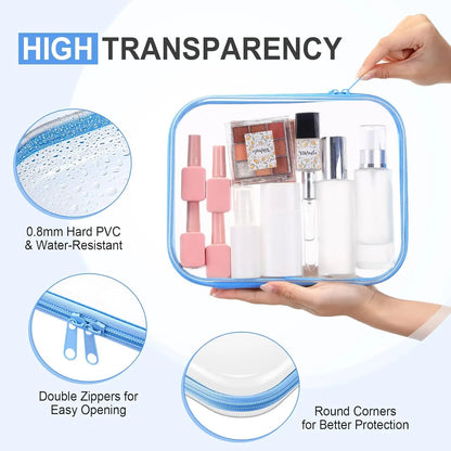 4 Pcs Hard Clear Zipper Case Makeup Bags Plastic Pencil Pouch Transparent Storage Box Containers for Cosmetics, Snacks, Building