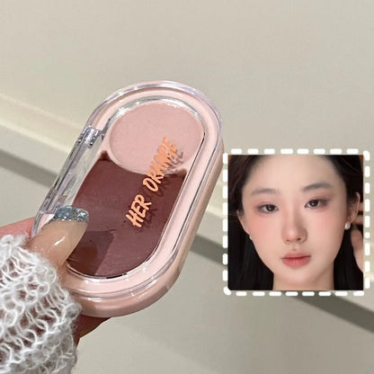 Water Light Peach Cream Blush Two-tone Face Brightening Orange Pink Blusher Plate Makeup Lasting Moisturizing Cheek Tint Rouge