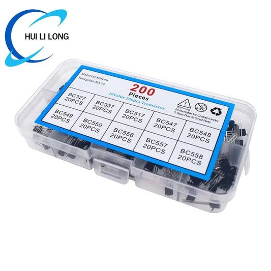 200Pcs Transistor Assortment PNP NPN TO-92 Transistor Kit Assortment Box BC327 BC337 BC517 BC547 BC548 BC549 BC550 BC556 BC557