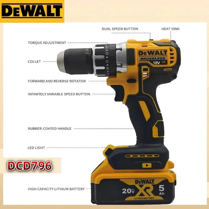 Dewalt Brushless Cordless DCD796 Impact Drill, Multifunctional Rechargeable Electric Screwdriver Power Tools