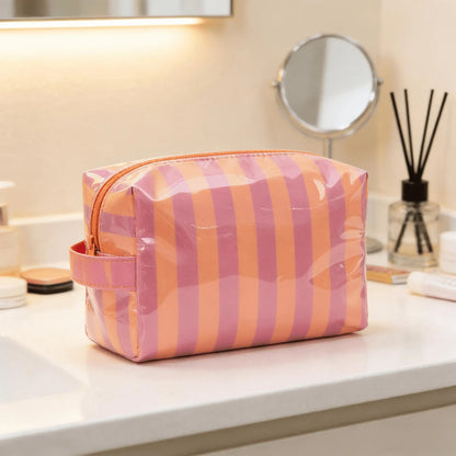 Striped Toiletry Bag Women's Travel Cosmetic Storage Bag Portable Casual Makeup Organizer for Business Trip