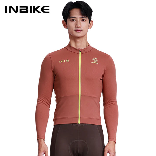 INBIKE Men's Thermal Fleece Long Sleeve Cycling Jersey Autumn Winter Windproof Breathable Jackets for Road Bike Riding Clothing