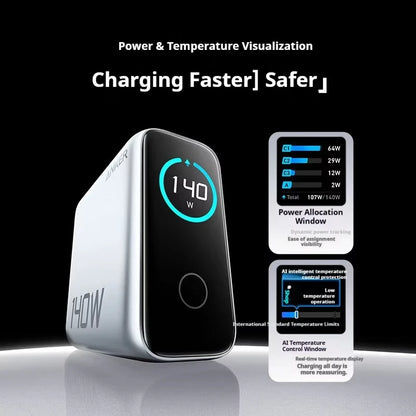 Original Anker Zolo 140W GaN Charger AI Display Screen Four-Port Fast Charge Mobile Phone Chargers Portable Phone Power Adaptor