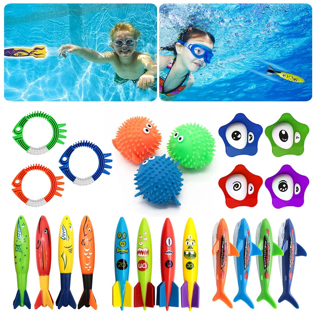 Children's Pool Diving Toy Submersible Torpedo Treasure Hunt Water Toy Swimming Training Tool Summer Outdoor water Gift Set #1