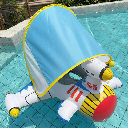 Baby Pool Float Baby Swimming Pool Floats Airplane Shape Inflatable Raft with Sun Protection Canopy Water Toys for Kids Ages 1-6