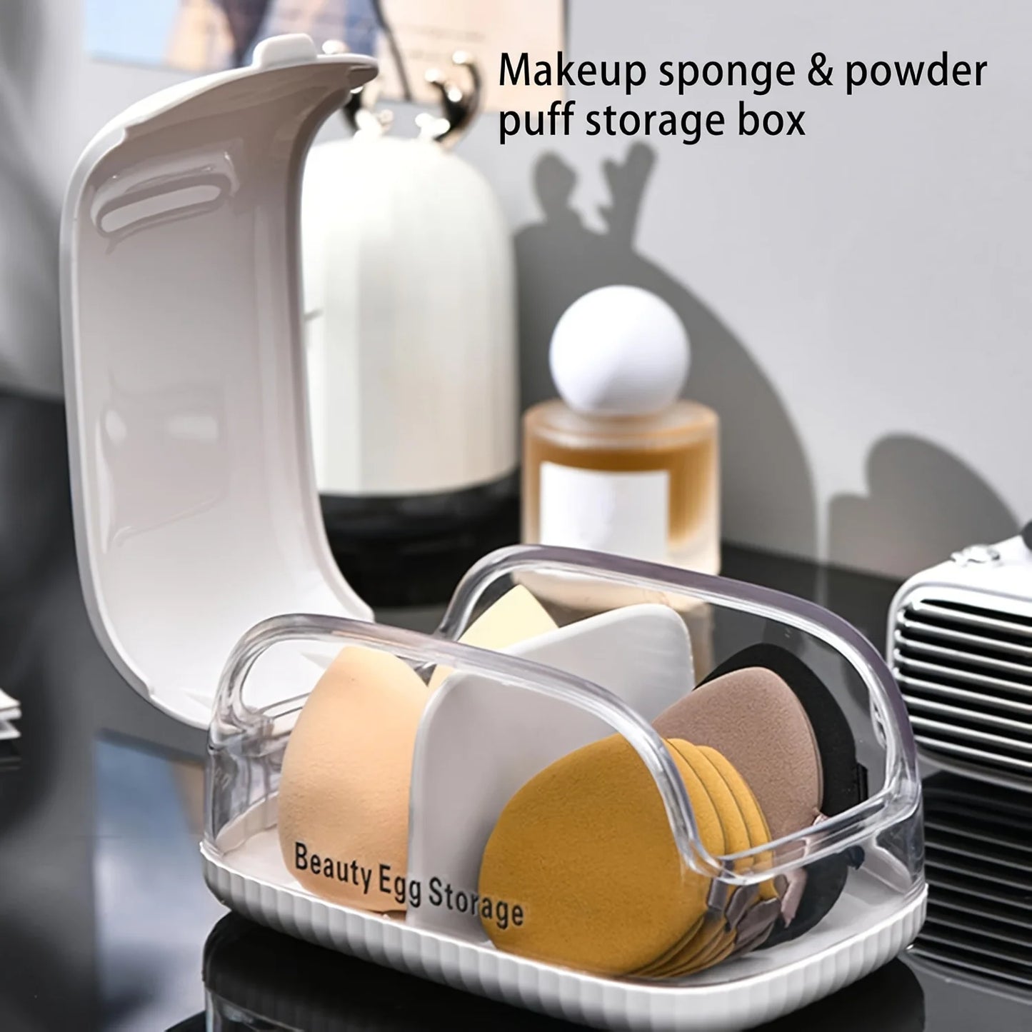 1pc Transparent Makeup Sponge Holder Dustproof Plastic Beauty Organizer Travel Home Cosmetic Storage Makeup Organizers with Lid