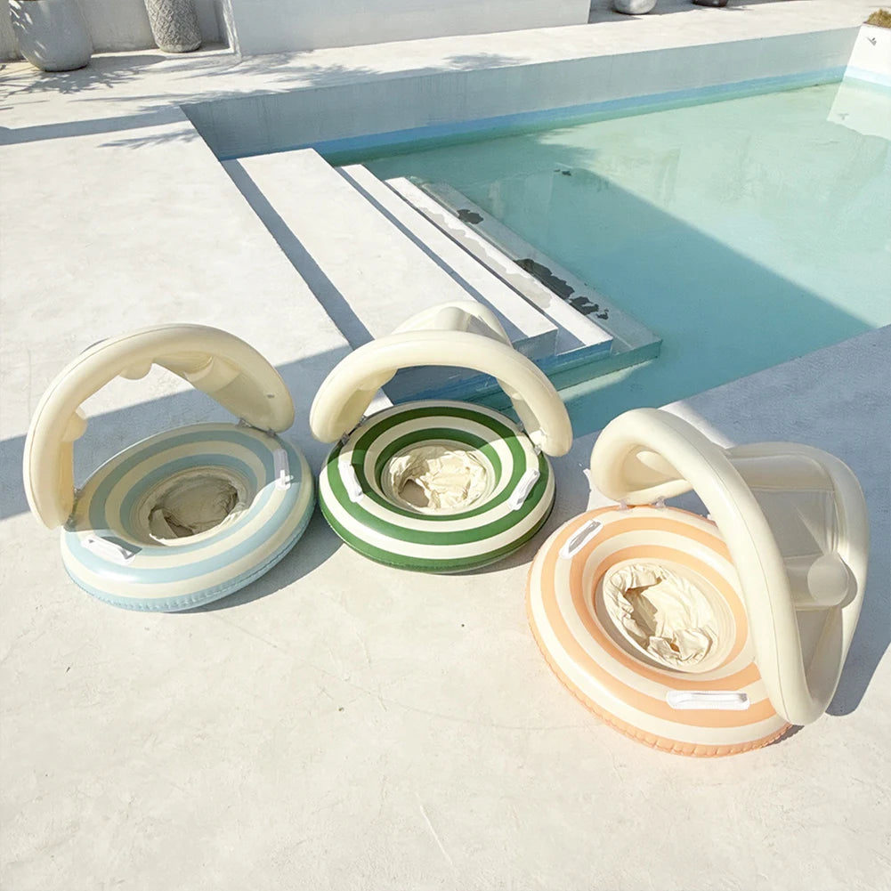 Baby Swimming Ring Inflatable Swim Ring with Detachable Sunshade Toddlers Pool Float Beach Water  for Summer Pool Party
