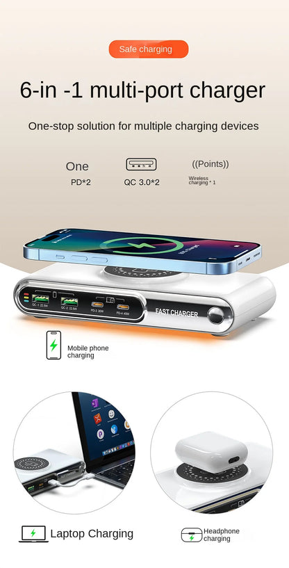 Mobile Phone Fast Charging 6-in-1 Multi-Function Charger Fast Charging 2PD Port Total Power 72W Single-port Maximum 45W Charger