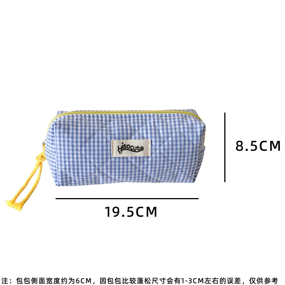Student Color Blocking Checkered Pencil Case Girls' Stationery Bag Makeup Brush Holder Makeup Bag Women Cosmetic Bag Coin Purse