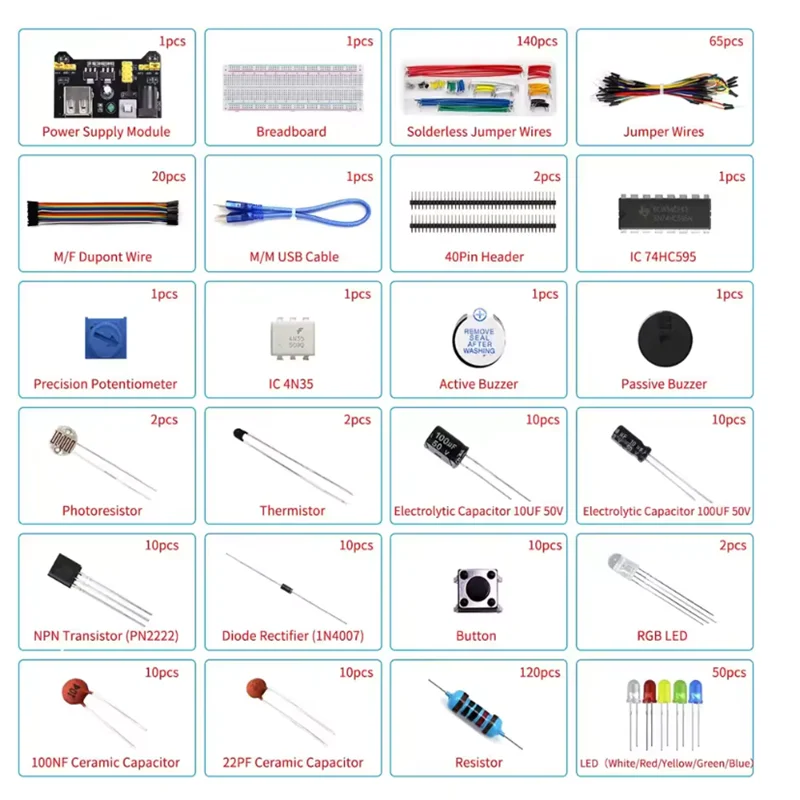 DIY Electronics Components Kit Project Starter Electronic DIY Kit with 830 Tie-points Breadboard for Arduino R3 with Box