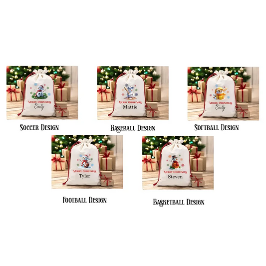 Personalized 30x40 cm Soccer Gift Bags custom name Christmas Eve Bag Sack for Christmas Presents Sports Gift for Kids decoration