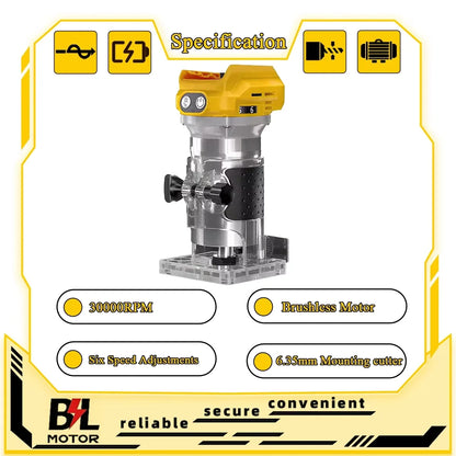 Electric Trimmer Brushless Woodworking Trimming Router Milling Engraving Slotting Tools Fit Dewalt 18V Battery Pin
