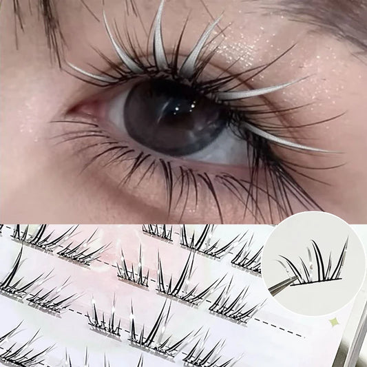 DIY Cluster Punk Silver Black Self-adhesive Glue Free False Eyelashes Segmented Thin Stems Halloween Makeup Girl Lashe Extension