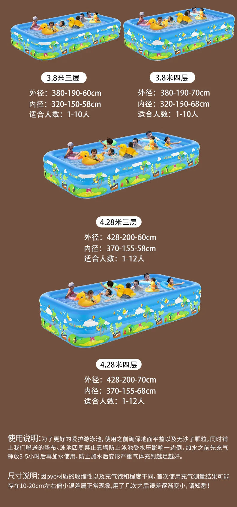 Large Foldable Inflatable Swimming Pool for Kids Adults Baby Family Indoor Outdoor Backyard Thickened Durable Summer Fun Pool