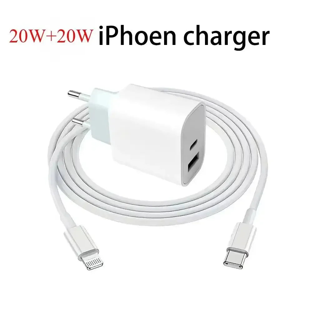 For iPhone Fast Charger 20w+20w Wall Type C Charging Cable Mobile Phone Compatible For IPhone 14 13 12 11 Pro Max XR XS X 7 8