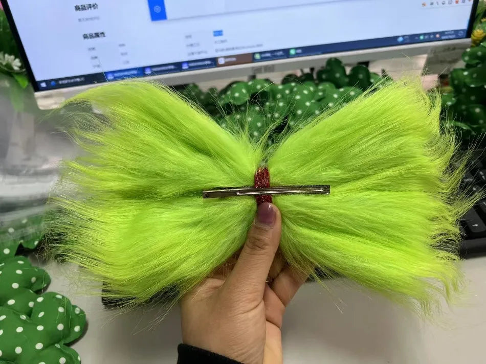 New Products Christmas Grinch Green Hair Accessories Girls Xmas Green Fur Headband  Headgear Makeup Ball Funny Props Hairpins