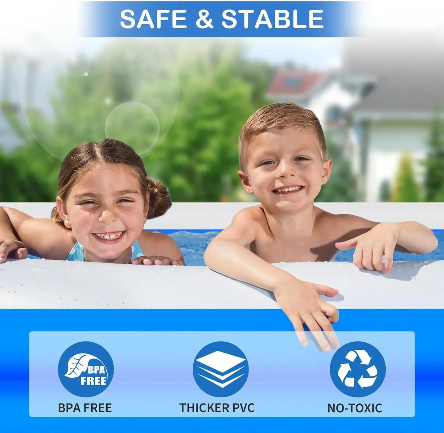 Kiddie Swimming Pool Extra Large Family-Inflatable Family Lounge Above Ground Swim Center Large Perfect for Summer Outdoor.
