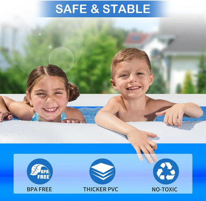 Kiddie Swimming Pool Extra Large Family-Inflatable Family Lounge Above Ground Swim Center Large Perfect for Summer Outdoor.