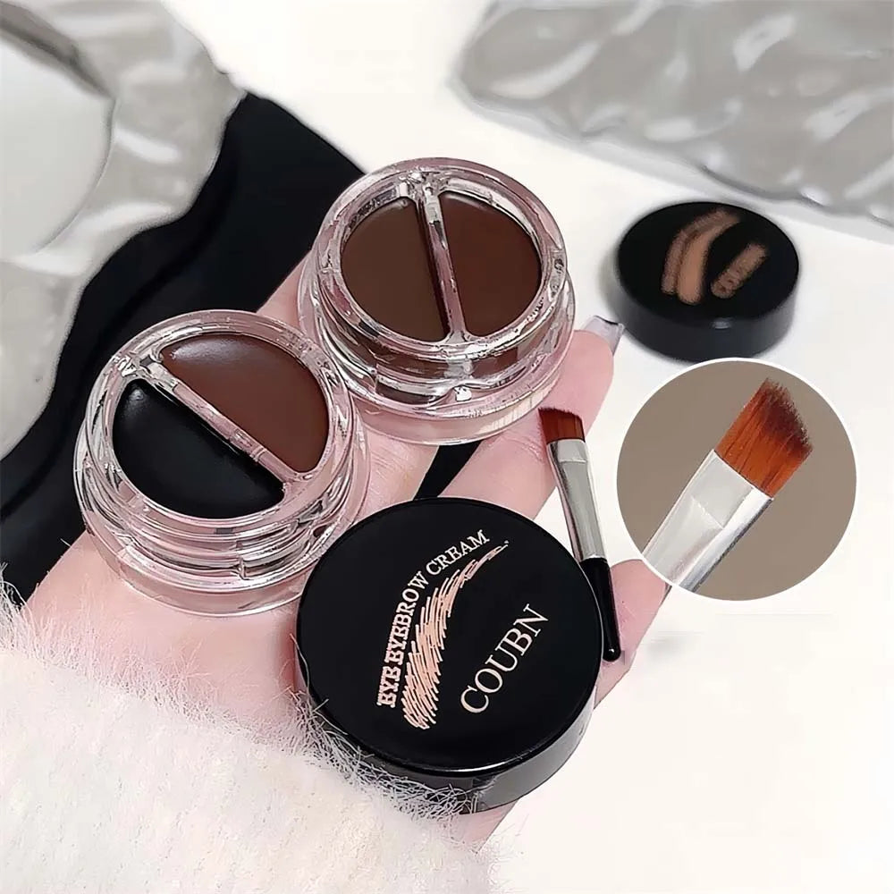 Two-Tone Matte Eyebrow Cream With Brush for Eyeliner & Eye Brow Waterproof Sweat Proof Wild Eyebrow Gel 3D Natural Tint Makeup