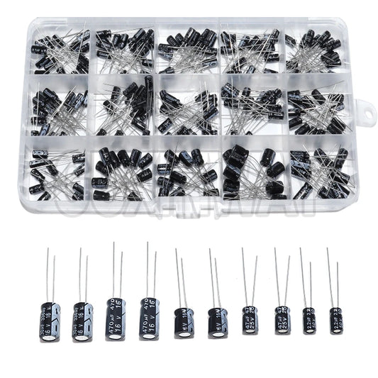 200pcs 15Values 10V 16V 25V 50V 0.1uF-220uF 0.22uf 2.2uf 100uf Radial capacitors set Electrolytic Capacitor Assortment Kit