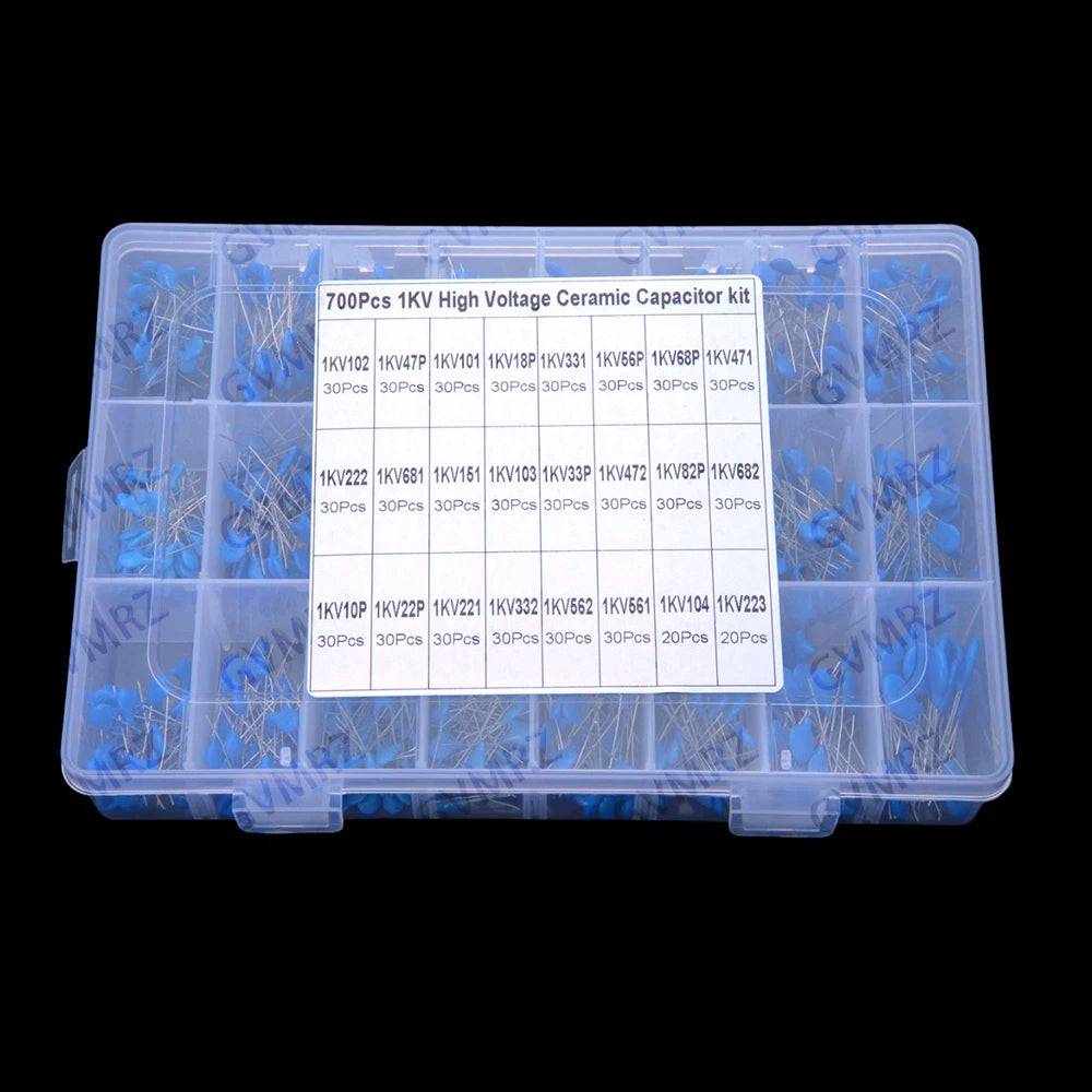 700PCS Ceramic Capacitors 1kV 24 Values Capacitor Pack 103 Magnetic Plate 102 Ceramic Die 101 18P 1000V High Voltage 102 47P