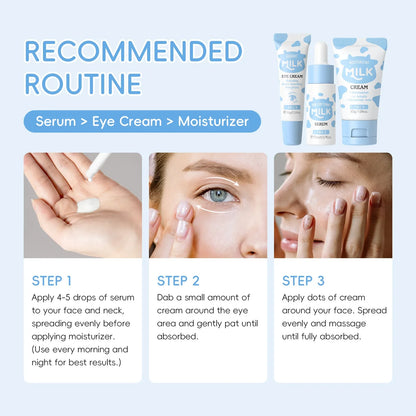 LAIKOU Milk Skincare Travel Set 3pcs Niacinamide Hyaluronic Acid Face Serum Eye Cream Face Cream Moisturizing Glowing Skin Care