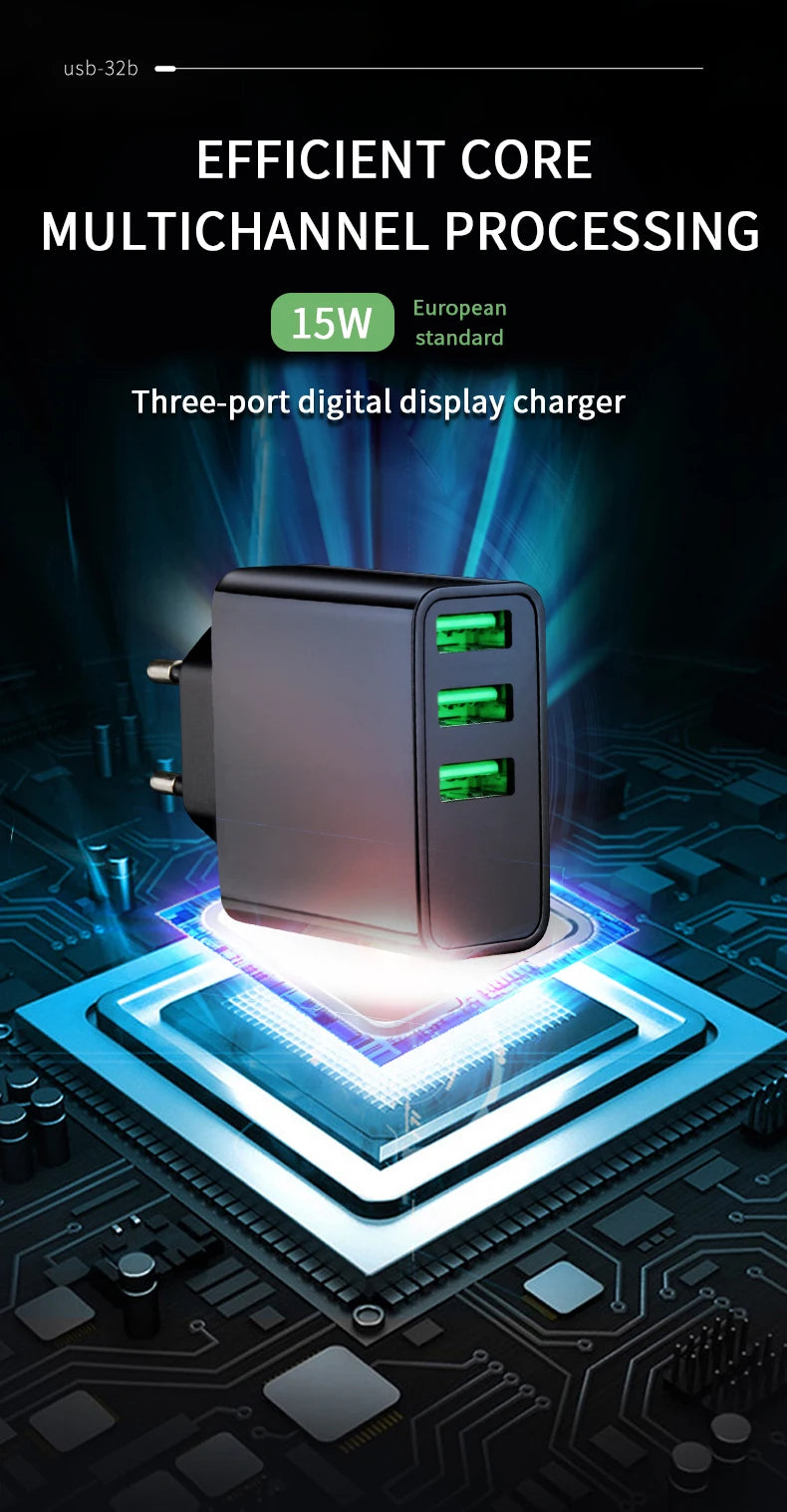 3.4A USB Charger Digital Display Fast Charging Quick Charge 3.0 Mobile Phone Chargers Adapter For iPhone Samsung Xiaomi Huawei