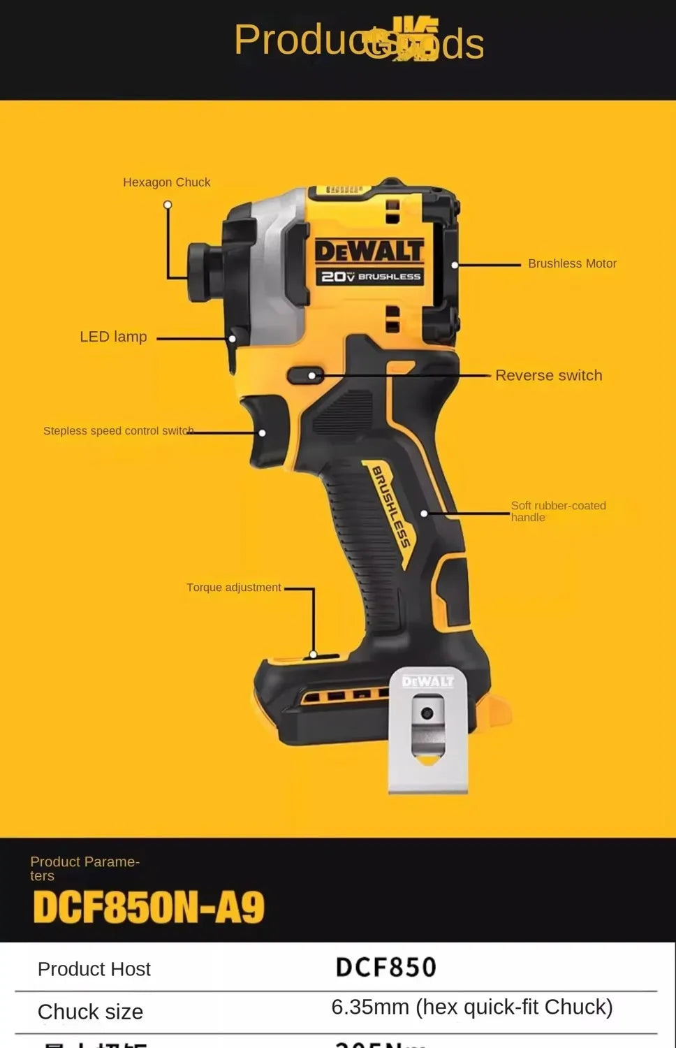 DEWALT DCF850 Impact Driver Electric Driver 20V Lithium Battery Brushless battery screwdrivers High Torque tools 공구 No battery