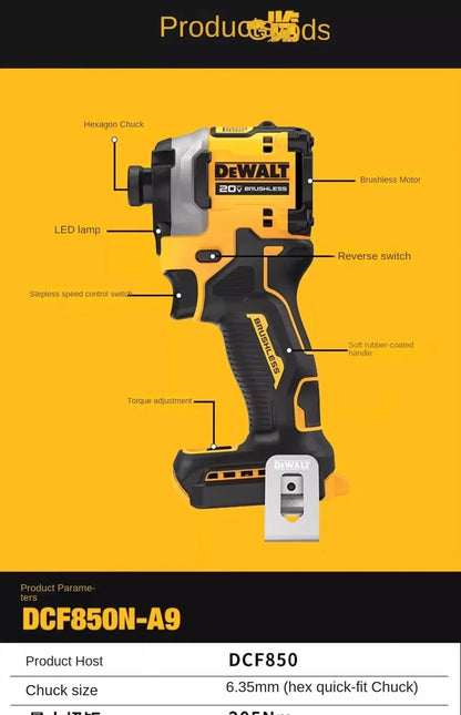 DEWALT DCF850 Impact Driver Electric Driver 20V Lithium Battery Brushless battery screwdrivers High Torque tools 공구 No battery