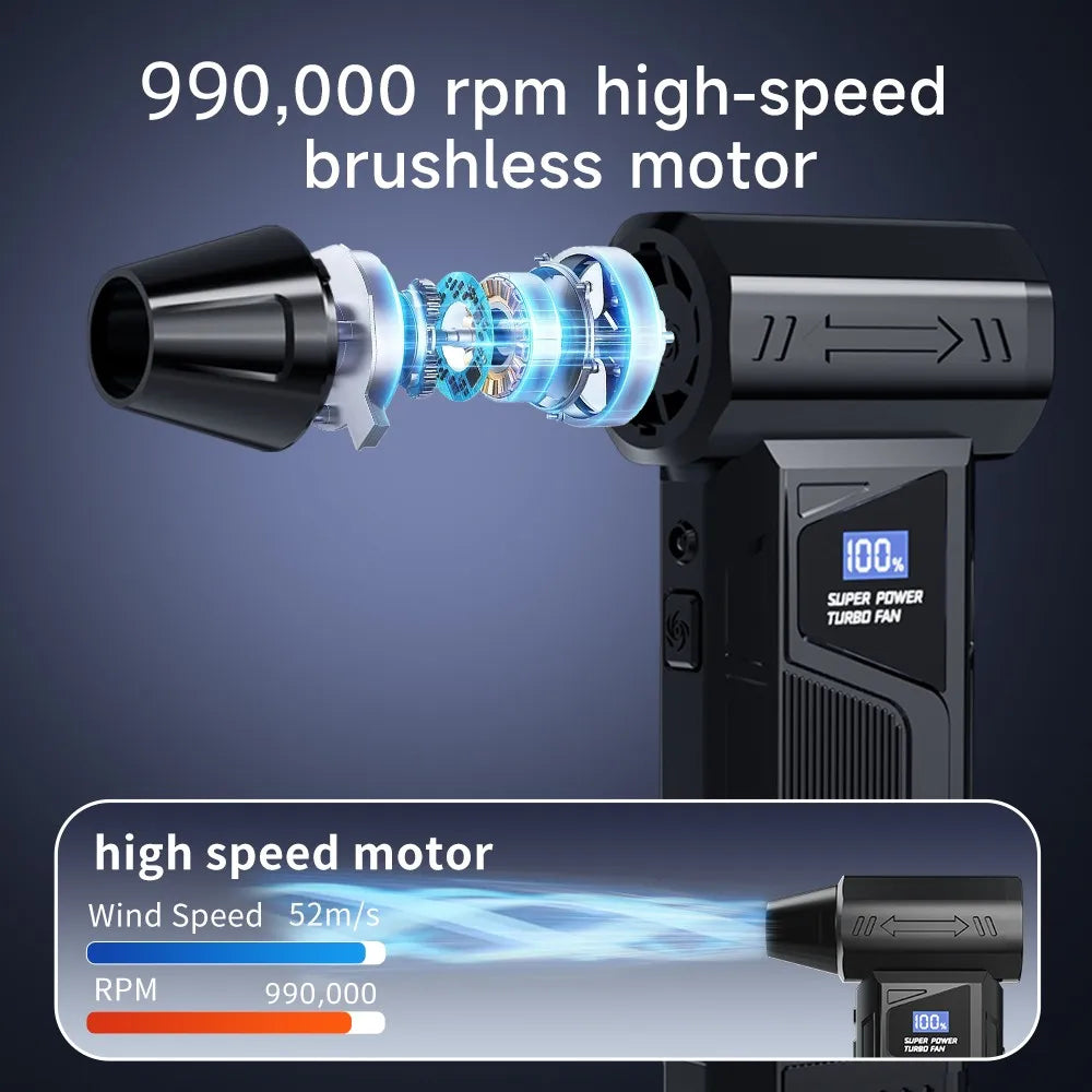 Powerful Turbo Fan 990000RPM Electric Air Blower Multi-Purpose Rechargeable Blower Brushless Motor Car/Home/PC/Outdoor Tool