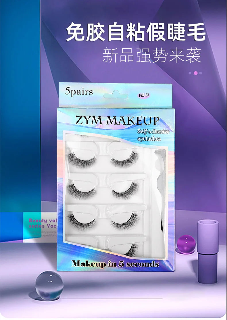 5 Pairs Glue-free Self-adhesive Eyelashes 3D Natural False Eyelash One Step Application Easy To Remove Eye Makeup Wholesale