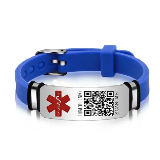 Functional Stainless Steel QR Code Health Wristband with Adjustable Emergency Medical ID Silicone Sports Wristband