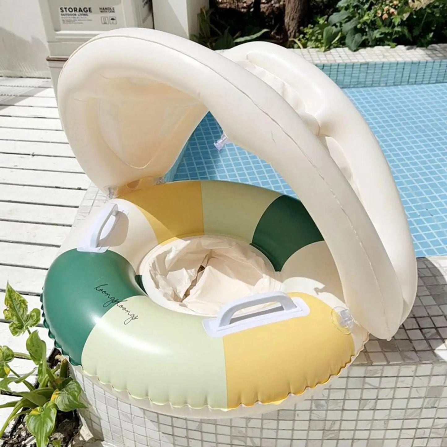 Children Swimming Float Circle with Sunshade Sun Canopy PVC Inflatable Swimming Float Baby Pool Floats For Beach Bath Pool