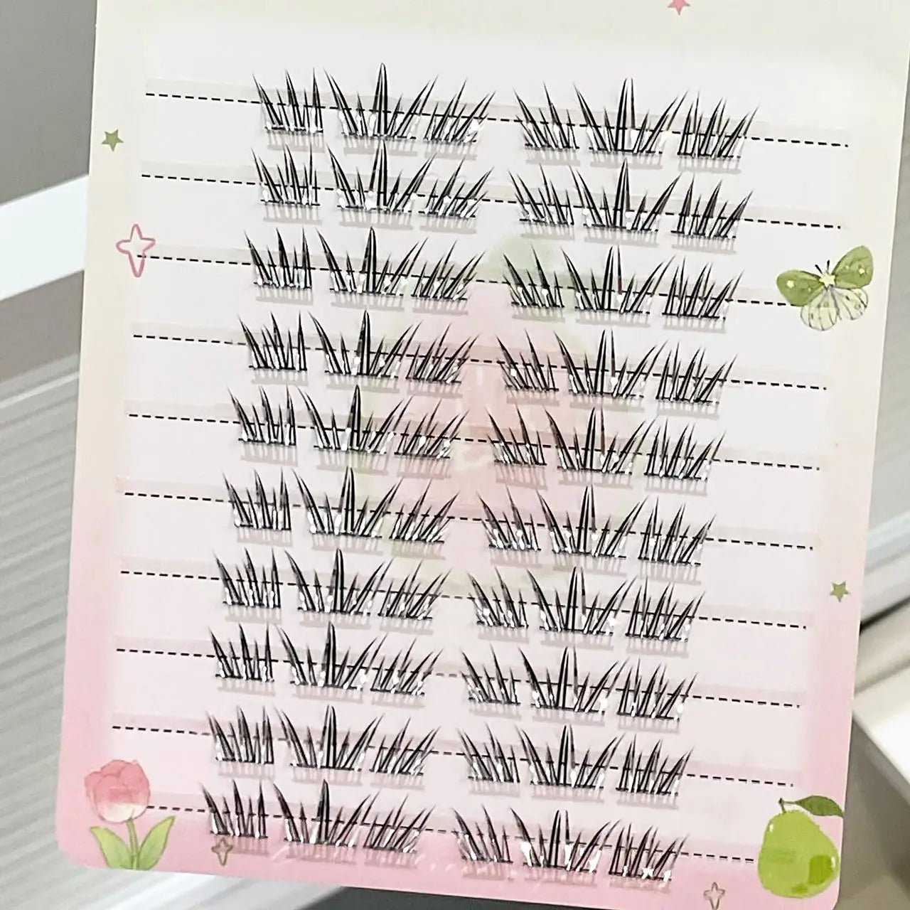 DIY Cluster Punk Silver Black Self-adhesive Glue Free False Eyelashes Segmented Thin Stems Halloween Makeup Girl Lashe Extension