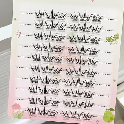 DIY Cluster Punk Silver Black Self-adhesive Glue Free False Eyelashes Segmented Thin Stems Halloween Makeup Girl Lashe Extension