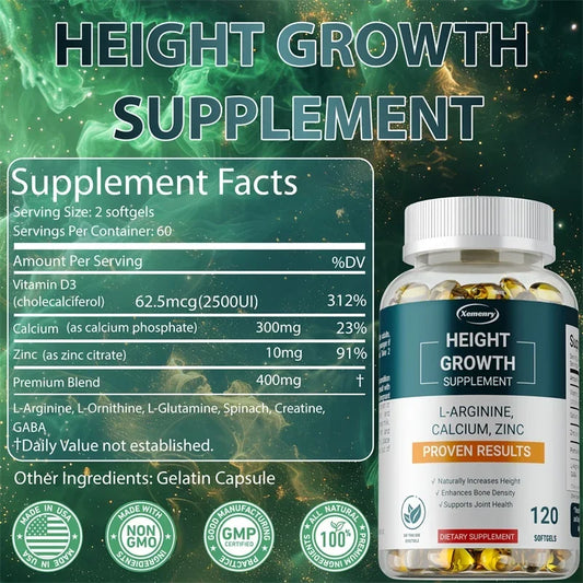 Height Growth Supplements - Supports Bone and Joint Health, Natural Height Growth, Promotes Absorption, and Boosts Immunity