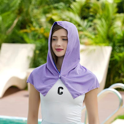 Summer Cooling Hoodie Towel Sweat-absorbent Cool Anti-UV Cycling Soft Cold Sensing Quick-drying Scarf for Fitness Hiking Fishing